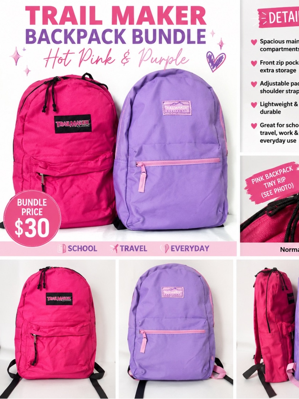 Kids or adults School Backpack - Purple & Pink Kids Bags